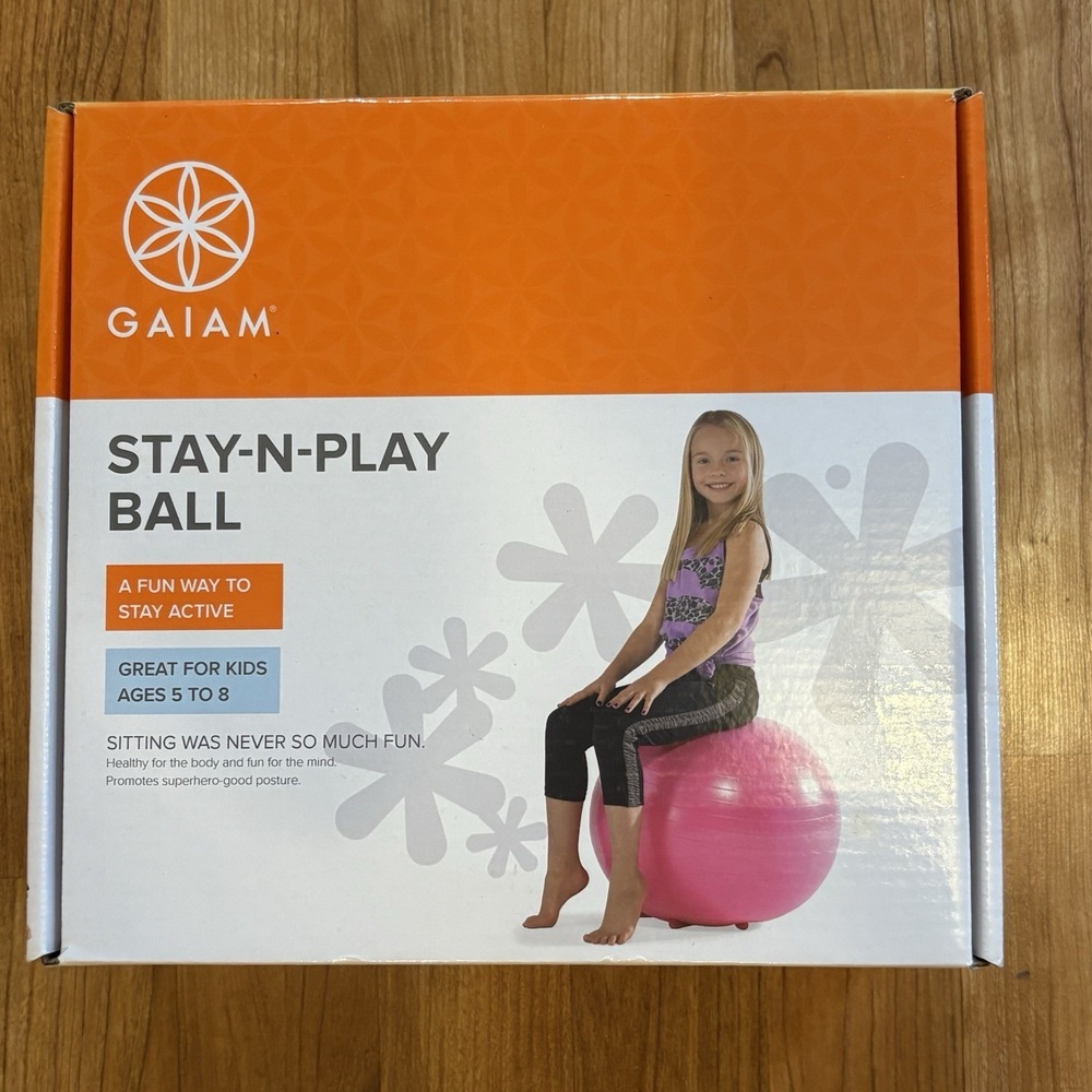 Gaiam Stay N Play Kid's PINK 45CM (17.71") Yoga Ball & Inflation Pump ages 5-8